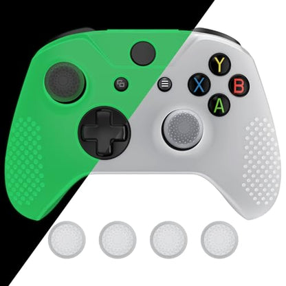 eXtremeRate PlayVital Soft Anti-Slip Glow in Dark - Green Silicone Controller Cover Skins and Black Thumb Grips Caps Protective Case for Xbox One X S Controller - color: Glow in Dark - Green