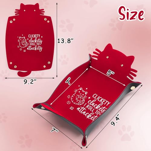 Red Cats Dice Tray Novelty Cat PU Leather Rolling Dice Tray Portable Dice Holder Cute Cat Desk Organizer Funny Gift for RPG, DND Game Players - color: Red