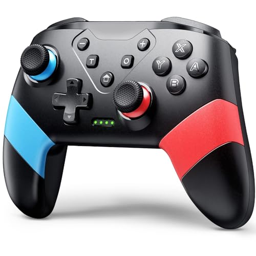 VOYEE Switch Controllers Compatible with Switch/Lite/OLED, Programming Wireless Pro Controller with Motion Control, Vibration, Wake-up, Turbo, Screenshot - color: Red+Blue