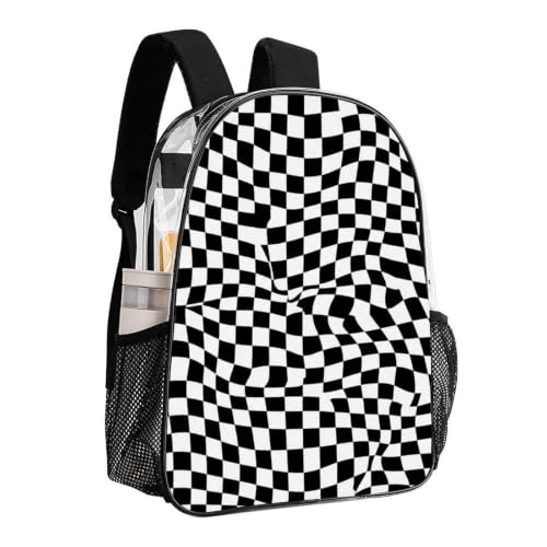 Waterproof Large Clear Beach Backpack Holds Towels Water Bottles | Heavy Duty, Checkerboard Geometric Checkered Plaid Black White Car Racing Chess Board, See Through Daypack - color: Pattern (328)