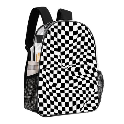 Waterproof Large Clear Beach Backpack Holds Towels Water Bottles | Heavy Duty, Checkerboard Geometric Checkered Plaid Black White Car Racing Chess Board, See Through Daypack - color: Pattern (328)
