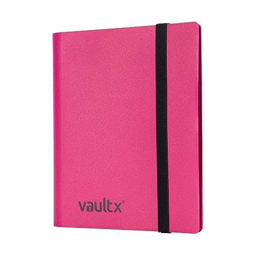 Vault X 4 Pocket Strap Trading Card Binder 160 Cards Side Loading (Pink) | Holds 160 standard-size TCG cards in 20 side-loading 4-pocket pages. Padded, water-resistant cover. - color: Pink