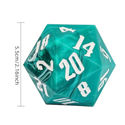55mm 20 Sided DND Dice, Giant D20 D&D Polyhedral Dice Large D20 with Die Gift Box for RPG Table Games (Green with White/White Number) - color: Green With White/White Number