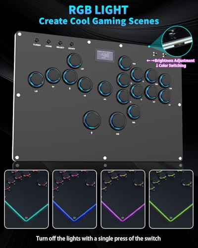 GuileKeys GK-18 Leverless Arcade Stick, All-Button Fight Controller with 18 Keys, RGB Lights, Hot-Swappable for PS5/PS4/PS3/PC/Switch, Arcade Fight Stick Black - color: GK-18 Black