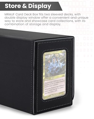 MRAUF MTG Deck Box with Double Commander Display and Dice Tray, Fits 200+ Double Sleeved Cards, Card Storage Box Plus 2 Magnetic Holders& 100Pcs Card Sleeves (Black) - color: Black