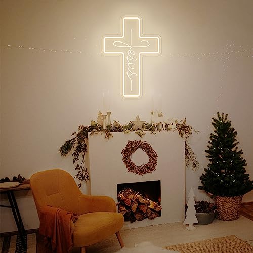 Cross Neon Signs Jesus Neon Signs LED Wall Decor for Bedroom Living Room Weddings, Dimmable Light Sign for Home Decor, Religious Events, Christmas Easter Celebrations Gifts (Jesus Cross) - style: Cross Warm White
