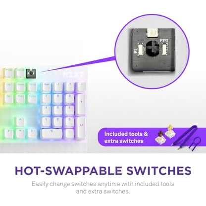NZXT Function 2 Full-Size Wired Optical Gaming Keyboard - 8K Polling Rate - Linear Optical Switches - Adjustable Actuation - Double-Shot PBT Keycaps - RGB - Hot-Swappable - White - color: White, size: Full Size, style: Function 2