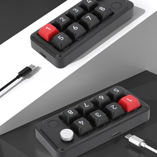 Wired USB C Numeric Keypad, 8 Keys Programmable One Handed Macro Mechanical Keyboard with Knob, for Tablet Laptop Desktop (Black) - color: Black