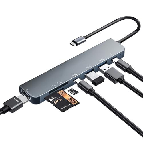 USB C Hub Multiport Adapter, 7 in 1 USBC Dongle with 4K HDMI, 100W PD Charging, USB 3.0, SD/TF Card Reader, USB-C Docking Station for MacBook Pro/Air, Chromebook, Dell, HP and Other Type C Laptops - size: 7 IN 1 USB C Hub
