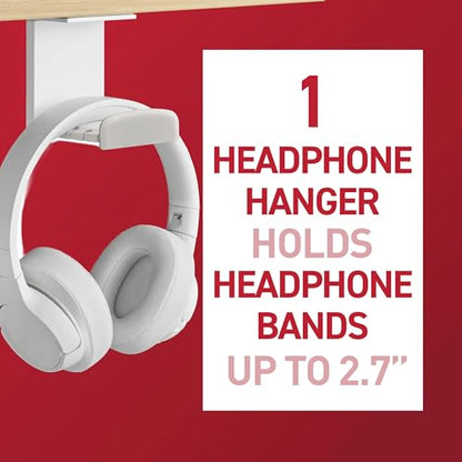 Command Headphone Hanger, 1 Hook, 4 Large Strips | Headphone Hanger For Desk, Offices, Bedrooms And Gaming Setups, Tool Free Mounting, Removes Cleanly With No Residue - color: White