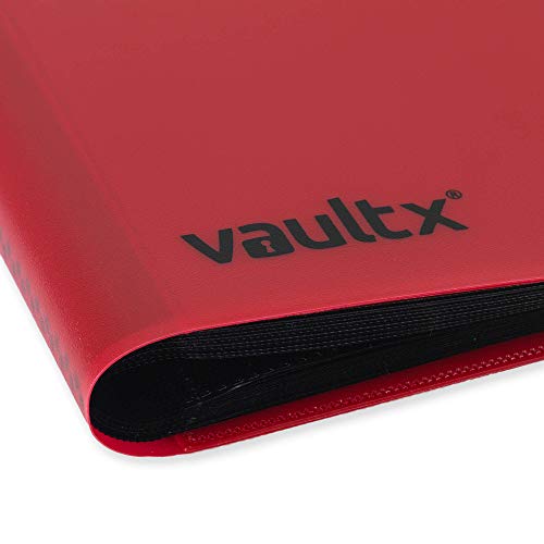 Vault X 4 Pocket Strap Trading Card Binder 160 Cards Side Loading (Red) | Holds 160 standard-size TCG cards in 20 side-loading 4-pocket pages. Padded, water-resistant cover. - color: Red