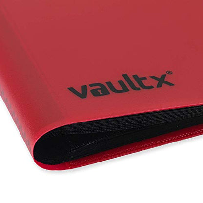 Vault X 4 Pocket Strap Trading Card Binder 160 Cards Side Loading (Red) | Holds 160 standard-size TCG cards in 20 side-loading 4-pocket pages. Padded, water-resistant cover. - color: Red