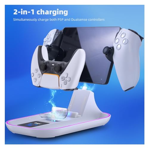 PlayStation Portal Charging Dock - Fast Charge for PS Portal Remote Player & PS5 Controller, RGB Light Effects, LED Indicator, USB-C Cable - Gaming Accessories for PlayStation Portal Setup - style: 2-in-1