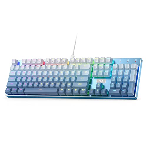 Redragon K556 Wired RGB Mechanical Gaming Keyboard, 104-Key Aluminum Board | Solid Desktop Stability, 20 Backlits for Immersive ESports Vibe, Hot-swap Creamy Custom Linear Switch, Gradient Blue Keycaps - color: Gradient Blue, size: Red Switch