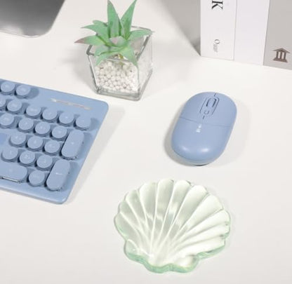 Gel Wrist Rest for Keyboard and Mouse Green Shell Keyboard Wrist Rest Set Ergonomic Cute Transparent Clear Cool Mouse Wrist Pad Silicone Non-Slip Support for Computer Gaming Home Office Ocean Beach - color: Seashell Green