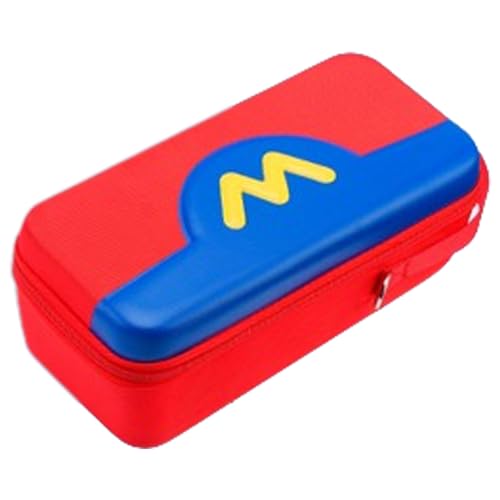 QUBAMG Switch OLED Carrying Case Compatible with Nintendo Switch & Lite, Portable Travel Hard Shell Protective Carry Case with Stand and 10 Game Slots - Fit for Dock, Pro Controller, Joy-Con, Adapter - color: Red+Blue 3