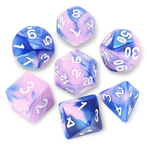 7Pcs Polyhedral DND Dice Set with Black Storage Bag (Pink&Blue Dice) | Classic dice set for RPG Polyhedral Dice for Dungeon and Dragons Playing Games 7-Die Set - color: Pink&blue Dice)