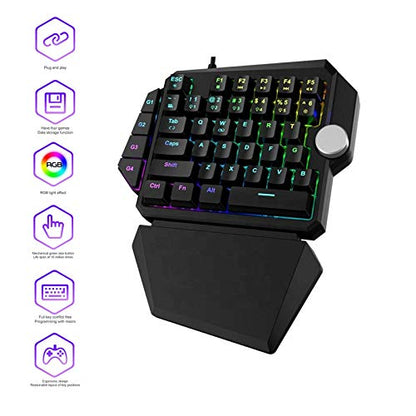 Mini Gaming Keyboard, One Handed RGB Mechanical Gaming Keyboard with 4 Onboard Macro Keys, Detachable Wrist Rest, for PC Laptop Computer