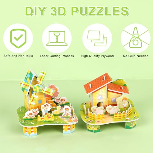 LOMIMOS 3D Cartoon Puzzles for Kids，6 House Building Kit Creative DIY Jigsaw Toys Paper Model for Art Crafts Birthday Party Favor Gifts. - style: House