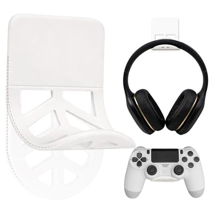 Wall Mount Headphone Stand, 2-in-1 Bendable Silicone Controller Holder, Adhesive Under Desk Hook for Gaming Office & Home, Fits All Headphones for PS5 Xbox Controllers - 1 Pack (Black/White) - color: White