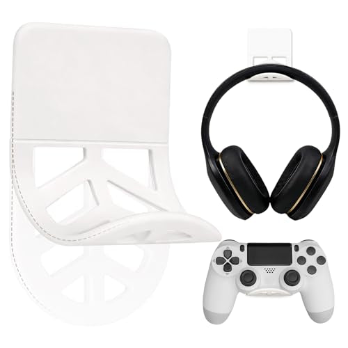 Wall Mount Headphone Stand, 2-in-1 Bendable Silicone Controller Holder, Adhesive Under Desk Hook for Gaming Office & Home, Fits All Headphones for PS5 Xbox Controllers - 1 Pack (Black/White) - color: White
