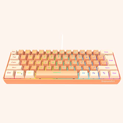 Snpurdiri 60% Wired Gaming Keyboard, RGB Backlit Ultra-Compact Mini Gaming Keyboard for PC/Mac Gamer, Typist, Travel (Cream and Orange) - color: Cream and Orange
