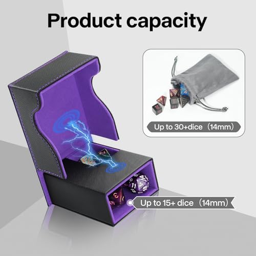 Dice Roller Tower, Premium DND Magnetic Dice Tray, Foldable PU Leather Dice Tower RPG Gifts for Dungeons and Dragons MTG Dm & Player Black/Violet - color: Black/Violet