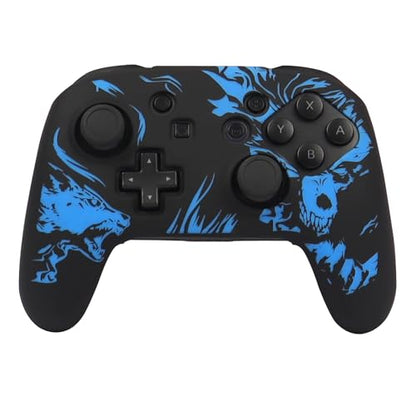 Wolf Controller Skin Cover for NS Switch Pro Controller, RALAN 1 Controller Skin+4 Customised Thumb Grips Caps Accessories - color: Wolf Black Blue