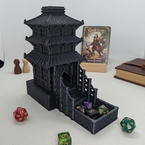 Temple Dice Dice Tower Dungeons and Dragons RPG Tabletop Roleplaying Game Jail DND (Random 7PCS D20 Dice Set Included) (Black) - color: Black