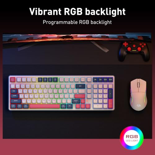 Redragon S174 Gaming Keyboard and Mouse Wireless with Tri-Mode, RGB Keyboard and 5000 DPI 61G Ultra-Light Gaming Mouse, Computer Keyboard Creamy Cute with Number Pad BT/2.4GHz/USB-C - Beige - color: Beige
