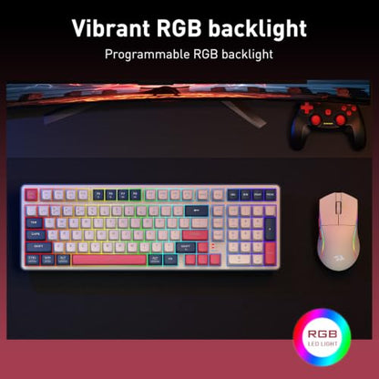 Redragon S174 Gaming Keyboard and Mouse Wireless with Tri-Mode, RGB Keyboard and 5000 DPI 61G Ultra-Light Gaming Mouse, Computer Keyboard Creamy Cute with Number Pad BT/2.4GHz/USB-C - Beige - color: Beige