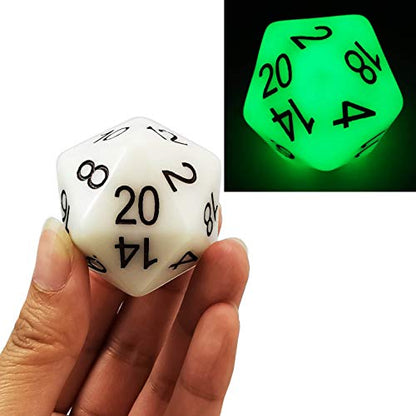 Bescon Jumbo Glowing D20 38MM, Big Size 20 Sides Dice Jade Glow in Dark, Big 20 Faces Cube 1.5 inch - color: Jade Glow in Dark