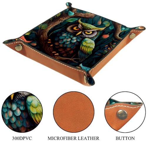 Forest Owl Leaf Dice Tray PU Leather Dice Rolling Tray Folding Dice Holder for Dice Games, Like RPG, DND and Other Table Games - color: Multi 10