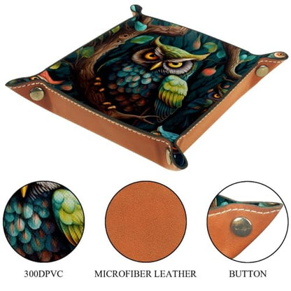 Forest Owl Leaf Dice Tray PU Leather Dice Rolling Tray Folding Dice Holder for Dice Games, Like RPG, DND and Other Table Games - color: Multi 10