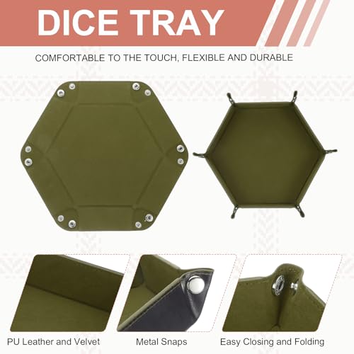 Dice Tray 10" PU Leather Velvet Folding Hexagon Dice Rolling Tray Holder Storage Box Perfect for RPG DND Table Games & Entryway & Nightstand Organizer (Dark Green, 1pcs) - color: Dark Green