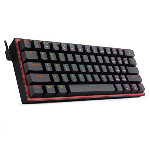 Redragon K617 Fizz 60% Wired RGB Gaming Keyboard, 61 Keys Hot-Swap Compact Mechanical Keyboard w/ 16.8M RGB Backlight, Red Inner Design, Programmable Linear Red Switch, Pro Software - color: Black (Red Inner)