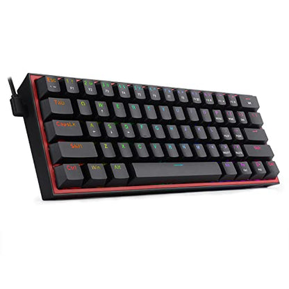 Redragon K617 Fizz 60% Wired RGB Gaming Keyboard, 61 Keys Hot-Swap Compact Mechanical Keyboard w/ 16.8M RGB Backlight, Red Inner Design, Programmable Linear Red Switch, Pro Software - color: Black (Red Inner)