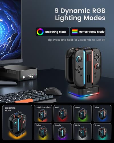 TRANSNOVO Charging Dock for Nintendo Switch 2 JoyCon, 4-Slot Dual-Side Magnetic Joy-Cons Charger, Patented 8-Slot Game Card Storage, 9-RGB Mode, Circuit Protection, Multiplayer Switch 2 Accessories - size: Square