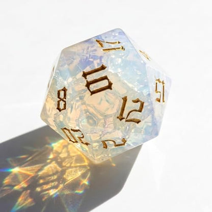 1PCS Gem D20 DND Dice - 25mm 20 Sided Crystal Crack Opal D&D Dice for Dungeons and Dragons, RPG, Roleplaying Games MTG Table Games, Handmade Polyhedral Dice(Opal) - color: D20-crack Opal