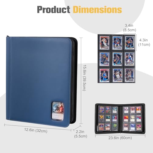 ProCase Top Loader Binder, 9 Pocket Holds 324 Toploaders, Navy | Non-PVC Pockets Waterproof PU Leather Binder for Trading Cards or Sports Cards, Compatible with TCG, MTG in 3"x4" Toploader - color: 5-Navy