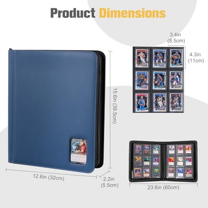 ProCase Top Loader Binder, 9 Pocket Holds 324 Toploaders, Navy | Non-PVC Pockets Waterproof PU Leather Binder for Trading Cards or Sports Cards, Compatible with TCG, MTG in 3"x4" Toploader - color: 5-Navy