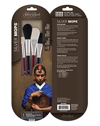 Silver Brush SMS-5599S Silver Mop Short Handle Multi Media Brush Set, 4 Per Pack - color: Mop Variety Set, size: 4 Pc