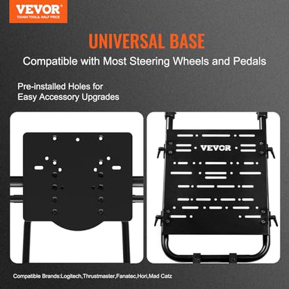 VEVOR Racing Wheel Stand Foldable Fit for Logitech,Thrustmaster,Fanatec,Hori,Mad Catz, Carbon Steel Driving Simulator Cockpit Adjustable Pedal & Dual-Mode Seating,Fit Most Steering Wheels and Pedals