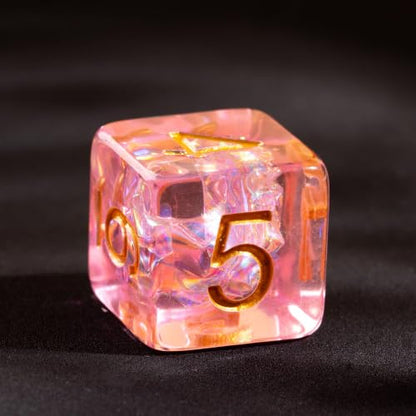 UDIXI DND Dice Set Pink Polyhedral Dice Set Sparkling Inclusions for D&D | Resin Material, Velvet Storage Bag, DM Gift, for Dungeons and Dragons Role Playing Games Tabletop Games - color: Pink
