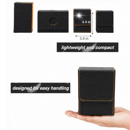 MTG Deck Box with Commander Display Window (Black&Orange, 1 window) | Holds 120 Single/100 Double-Sleeved Cards, Fit MTG/PTCG/OPTCG Cards, Strong Magnet, PU Leather, With 2 Dividers & 1 Toploader - color: Black and Orange