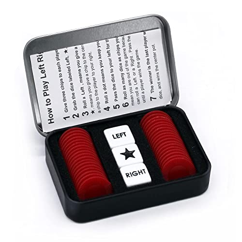 Bilywey Left Right Center Dice Game Set with 3 Dices + 36 Red Chips (Red) - color: Red