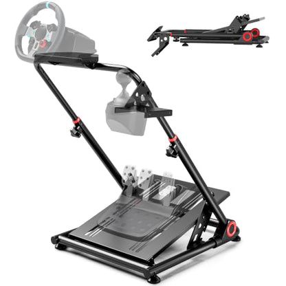 ARES WING Foldable Sim Racing Wheel Stand, Shifter Mount Simulator Cockpit | Fit Logitech G25 G27 G29 G920 G923 Thrustmaster T300 T500 T248,No Wheel/Pedals/Shifter,Black