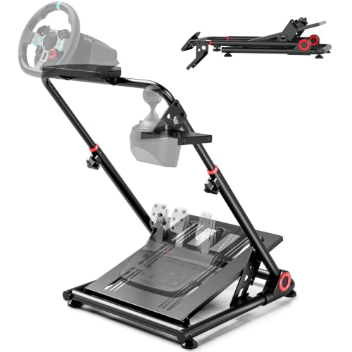 ARES WING Foldable Sim Racing Wheel Stand, Shifter Mount Simulator Cockpit | Fit Logitech G25 G27 G29 G920 G923 Thrustmaster T300 T500 T248,No Wheel/Pedals/Shifter,Black