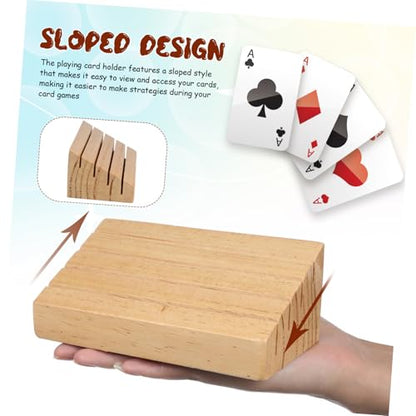 BESPORTBLE Wooden Playing Card Holder Display Stand Rustic Sloped Design for Game Cards Nonslip Base for Stability for and Seniors Compact