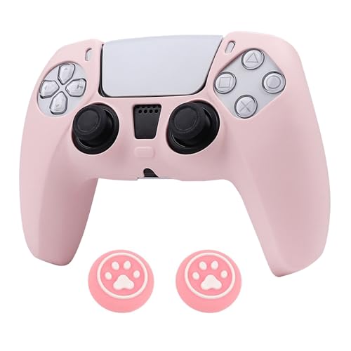 RALAN PurePink Color Controller Skin Silicone for PS5, Non-Slip Grip Cover Protector Compatible with PlayStation 5 Controllers with 2 Thumb Grip Caps - color: PurePink